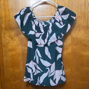 Floral Off-Shoulder Top - Green and Pink